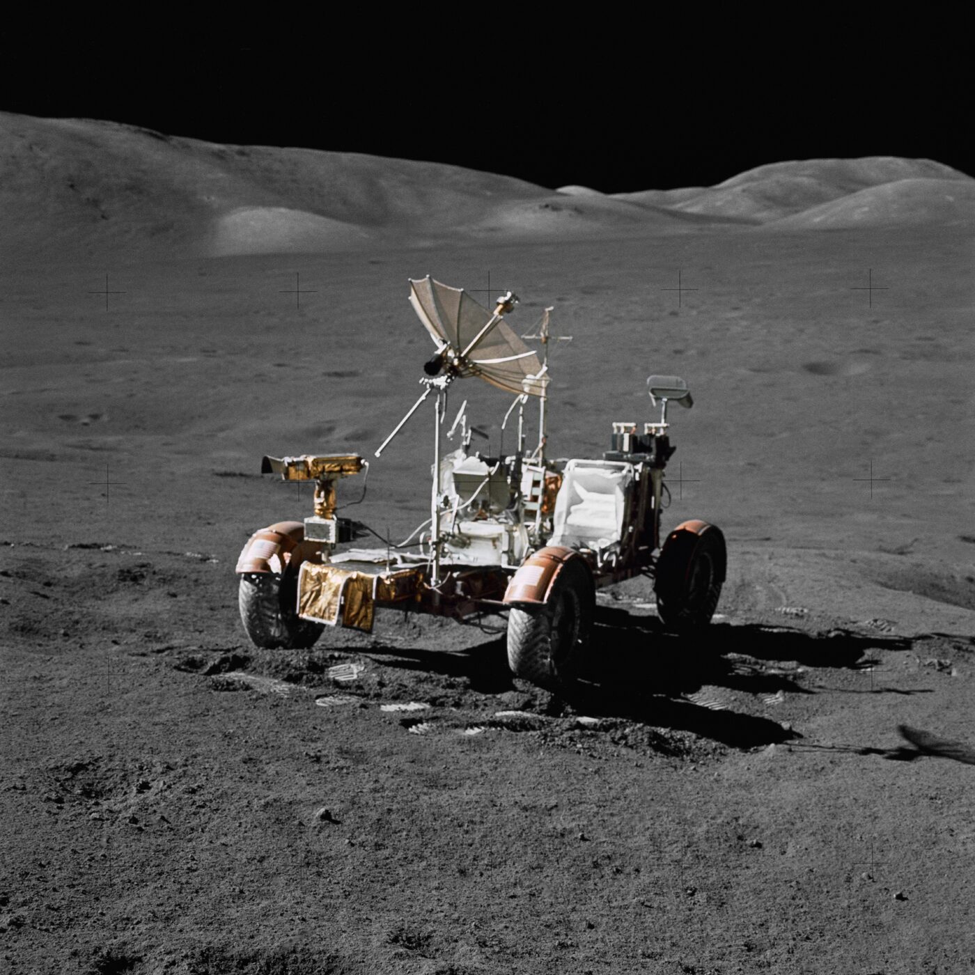 Real photo: the Lunar Roving Vehicle on the Moon, Apollo 17, 1972